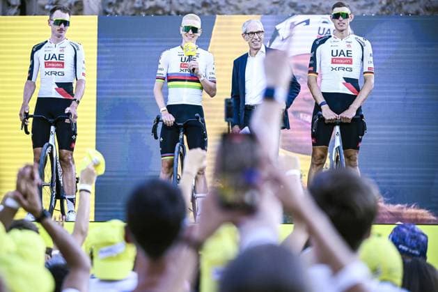 Slovenian Tadej Pogacar of UAE Team Emirates-XRG pictured at the team presentation of the 2026 Tour de France cycling race, Thursday 02 July 2026, in Barcelona, Spain. The 113th edition of the Tour de France starts on Saturday 4 July in Barcelona, Spain, and will finish in Paris, France on the 26th of July. JASPERxJACOBS  x180193580x
