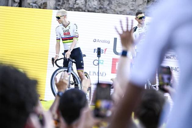 Slovenian Tadej Pogacar of UAE Team Emirates-XRG pictured at the team presentation of the 2026 Tour de France cycling race, Thursday 02 July 2026, in Barcelona, Spain. The 113th edition of the Tour de France starts on Saturday 4 July in Barcelona, Spain, and will finish in Paris, France on the 26th of July. JASPERxJACOBS  x180193805x