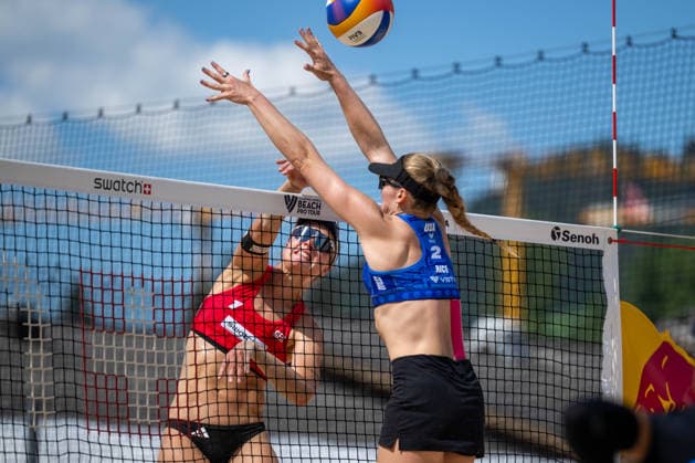 GSTAAD, SWITZERLAND - JULY 2: Svenja Müller (Player No. 1, GER) during the Beach Pro Tour - Elite 16 at Gstaad on July 2, 2026 in Gstaad, Switzerland. Switzerland Copyright: xPeterxWeberx