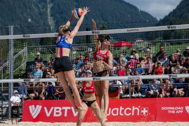 GSTAAD, SWITZERLAND - JULY 2: Svenja Müller (Player No. 1, GER) during the Beach Pro Tour - Elite 16 at Gstaad on July 2, 2026 in Gstaad, Switzerland. Switzerland Copyright: xPeterxWeberx