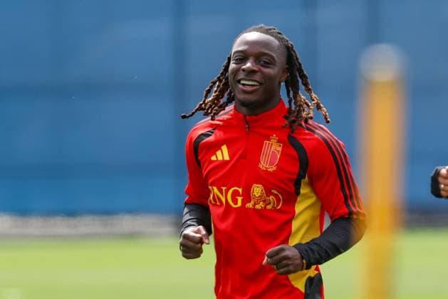 Belgium s Jeremy Doku pictured during a training session of Belgian national soccer team Red Devils, on Thursday 02 July 2026 in their base camp, home of the Seattle Sounders, Renton, Seattle, USA. The Rode Duivels - Diables Rouges qualified for the knockout stage of the 2026 FIFA World Cup, WM, Weltmeisterschaft, Fussball where they ll meet USA in the round of 16 on July 7th. BRUNOxFAHY  x180195645x