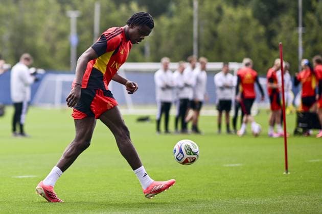 Belgium s Nathan Ngoy pictured during a training session of Belgian national soccer team Red Devils, on Thursday 02 July 2026 in their base camp, home of the Seattle Sounders, Renton, Seattle, USA. The Rode Duivels - Diables Rouges qualified for the knockout stage of the 2026 FIFA World Cup, WM, Weltmeisterschaft, Fussball where they ll meet USA in the round of 16 on July 7th. DIRKxWAEM  x180195649x