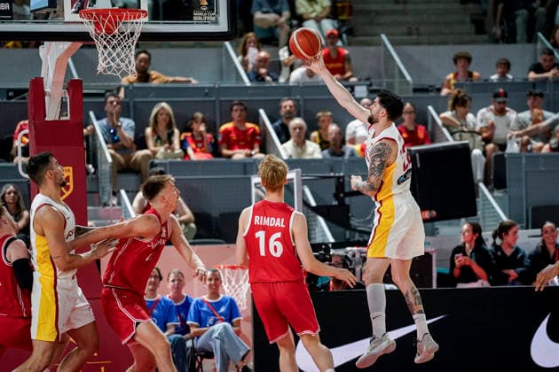July 2, 2026, Madrid, Madrid, Spain: Santi Yusta of Spain in action during the 2027 Basket World Cup qualifier match played between Spain and Denmark at Caja Magica on July 02, 2026 in Madrid, Spain. Madrid Spain - ZUMAa181 20260702_zaa_a181_035 Copyright: xAngelxPerezxMecax