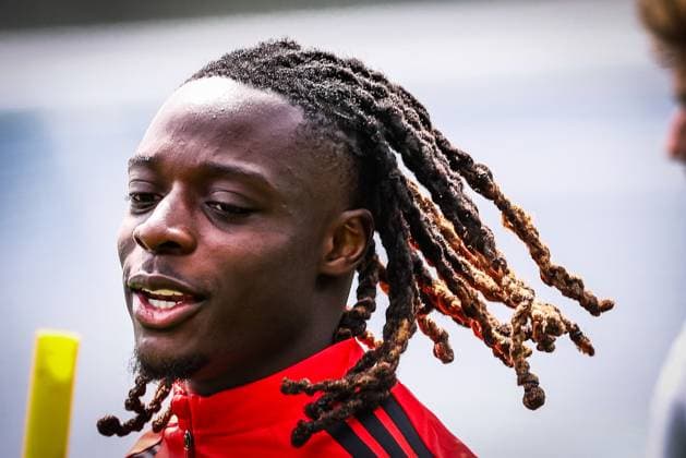 Belgium s Jeremy Doku pictured during a training session of Belgian national soccer team Red Devils, on Thursday 02 July 2026 in their base camp, home of the Seattle Sounders, Renton, Seattle, USA. The Rode Duivels - Diables Rouges qualified for the knockout stage of the 2026 FIFA World Cup, WM, Weltmeisterschaft, Fussball where they ll meet USA in the round of 16 on July 7th. BRUNOxFAHY  x180196750x