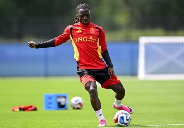 Belgium s Jeremy Doku pictured during a training session of Belgian national soccer team Red Devils, on Thursday 02 July 2026 in their base camp, home of the Seattle Sounders, Renton, Seattle, USA. The Rode Duivels - Diables Rouges qualified for the knockout stage of the 2026 FIFA World Cup, WM, Weltmeisterschaft, Fussball where they ll meet USA in the round of 16 on July 7th. DIRKxWAEM  x180196882x