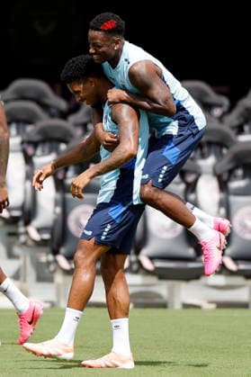 RECORD DATE NOT STATED FIFA World Cup, WM, Weltmeisterschaft, Fussball 2026 - Cape Verde training session Cape Verde players Ianique Tavares Stopira (R) and Kevin Pina attend a training session of the team in Fort Lauderdale, USA, 02 July 2026, in preparation for FIFA World Cup Round of 32 match against Argentina on 03 July. Fort Lauderdale United States  Copyright: xAlbertoxEstevezx
