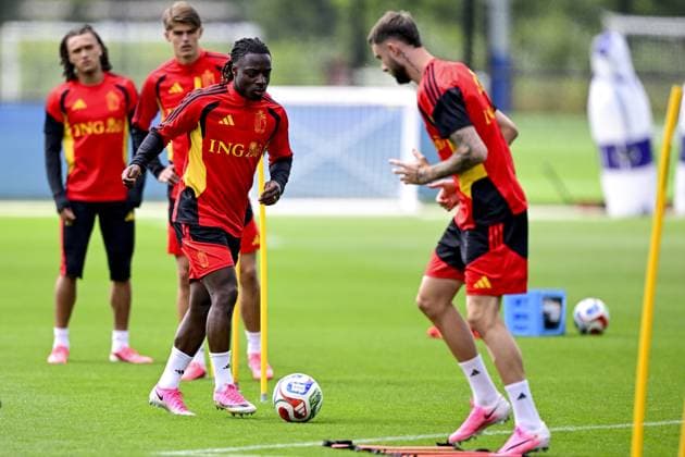 Belgium s Jeremy Doku pictured during a training session of Belgian national soccer team Red Devils, on Thursday 02 July 2026 in their base camp, home of the Seattle Sounders, Renton, Seattle, USA. The Rode Duivels - Diables Rouges qualified for the knockout stage of the 2026 FIFA World Cup, WM, Weltmeisterschaft, Fussball where they ll meet USA in the round of 16 on July 7th. DIRKxWAEM  x180197276x
