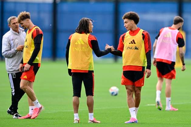 Belgian national football team - FIFA World Cup, WM, Weltmeisterschaft, Fussball 2026 - media activities 02 07 2026 RENTON, UNITED STATES OF AMERICA - JULY 02 : Moreira Da Silva Diego defender of Belgium and Witsel Axel midfielder of Belgium pictured during a training session of the Belgian national football team during the FIFA World Cup 2026 on July 2, 2026 in Renton, United States of America, 02 07 2026 Renton United States of America  Copyright: xJanxDexMeuleneirx