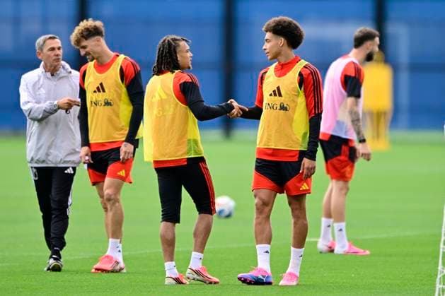 Belgian national football team - FIFA World Cup, WM, Weltmeisterschaft, Fussball 2026 - media activities 02 07 2026 RENTON, UNITED STATES OF AMERICA - JULY 02 : Moreira Da Silva Diego defender of Belgium and Witsel Axel midfielder of Belgium pictured during a training session of the Belgian national football team during the FIFA World Cup 2026 on July 2, 2026 in Renton, United States of America, 02 07 2026 Renton United States of America  Copyright: xJanxDexMeuleneirx