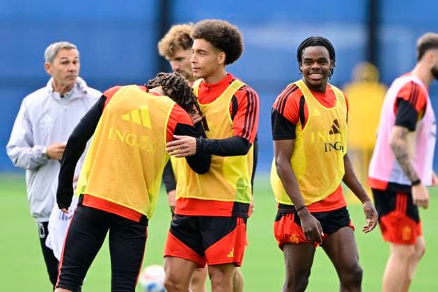 Belgian national football team - FIFA World Cup, WM, Weltmeisterschaft, Fussball 2026 - media activities 02 07 2026 RENTON, UNITED STATES OF AMERICA - JULY 02 : Ngoy Nathan defender of Belgium, Moreira Da Silva Diego defender of Belgium and Witsel Axel midfielder of Belgium pictured during a training session of the Belgian national football team during the FIFA World Cup 2026 on July 2, 2026 in Renton, United States of America, 02 07 2026 Renton United States of America  Copyright: xJanxDexMeuleneirx