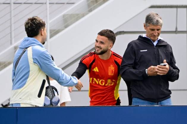 Belgian national football team - FIFA World Cup, WM, Weltmeisterschaft, Fussball 2026 - media activities 02 07 2026 RENTON, UNITED STATES OF AMERICA - JULY 02 : Raskin Nicolas midfielder of Belgium and Thierry Courtois pictured during a training session of the Belgian national football team during the FIFA World Cup 2026 on July 2, 2026 in Renton, United States of America, 02 07 2026 Renton United States of America  Copyright: xJanxDexMeuleneirx