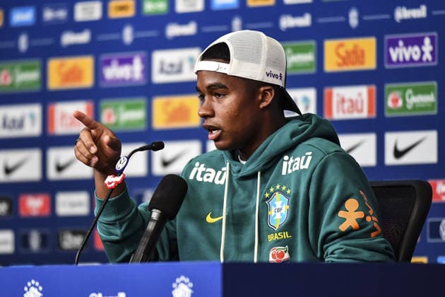Endrick gives an interview during a Brazilian national team, Nationalteam (Seleção) press conference, PK, Pressekonferenz at the Ridge Hotel in Morristown, New Jersey. (Photo by Rebekah Wynkoop SPP)  Copyright: xRebekahxWynkoop SPPx Sportspressphoto_SPR182794