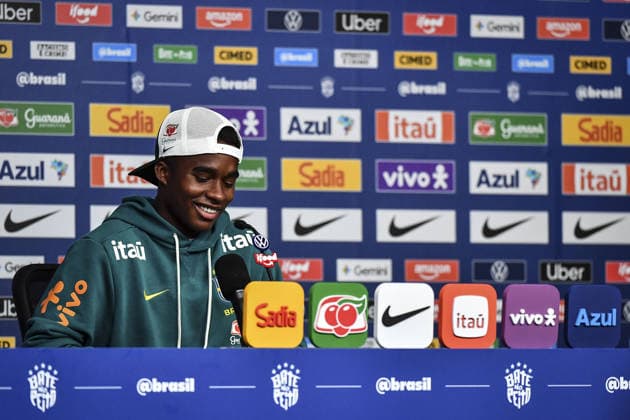 Endrick gives an interview during a Brazilian national team, Nationalteam (Seleção) press conference, PK, Pressekonferenz at the Ridge Hotel in Morristown, New Jersey. (Photo by Rebekah Wynkoop SPP)  Copyright: xRebekahxWynkoop SPPx Sportspressphoto_SPR182797
