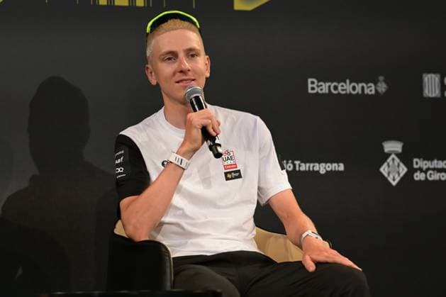 Slovenian Tadej Pogacar of UAE Team Emirates-XRG pictured during a press conference, PK, Pressekonferenz ahead of the 2026 Tour de France cycling race, Thursday 02 July 2026, in Barcelona, Spain. The 113th edition of the Tour de France starts on Saturday 4 July in Barcelona, Spain, and will finish in Paris, France on the 26th of July. DAVIDxPINTENS  x180197816x