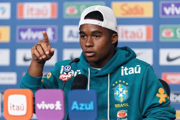 Treino da Seleção Brasileira NOVA JERSEY, NJ - 02.07.2026: TREINO DA SELEcaO BRASILEIRA - Endrick during a press conference, PK, Pressekonferenz for the Brazilian national team, Nationalteam at The Ridge Hotel in Ridge, New Jersey, United States. The Brazilian team faces Norway on Sunday in the Round of 16 of the 2026 FIFA World Cup, WM, Weltmeisterschaft, Fussball (Photo: Marcelo Machado de Melo Fotoarena) x2977279x  MarceloxMachadoxdexMelo