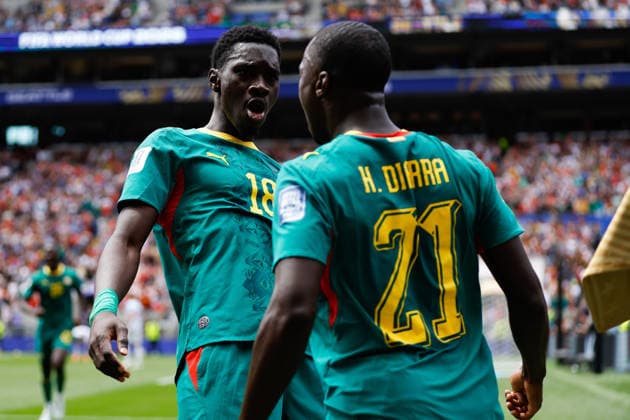 SEATTLE, WA - JULY 01: Forward Ismaila Sarr 18 of Senegal reacts after a goal by teammate midfielder Habib Diarra 21 during the FIFA World Cup, WM, Weltmeisterschaft, Fussball 2026 Round of 32 match between Belgium and Senegal on July 1, 2026 at Seattle Stadium in Seattle, Washington. (Photo by Henry Rodenburg Icon Sportswire) SOCCER: JUL 01 FIFA World Cup 26 Round of 32 - Belgium v Senegal EDITORIAL USE ONLY Icon260701069