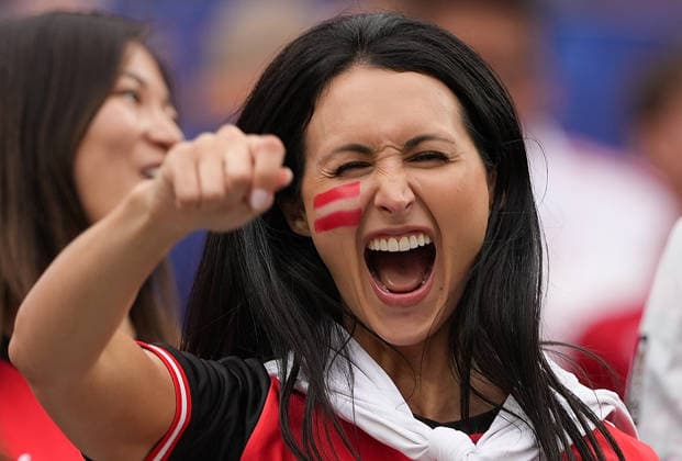 (260703) -- LOS ANGELES, July 3, 2026 -- A fan of Austria cheers before the round of 32 match between Spain and Austria at the 2026 FIFA World Cup, WM, Weltmeisterschaft, Fussball at Los Angeles Stadium in Los Angeles, the United States, July 2, 2026. ) (SP)U.S.-LOS ANGELES-FOOTBALL-FIFA WORLD CUP-ROUND OF 32-ESP VS AUT HuangxZongzhi 