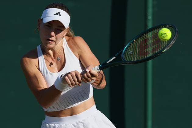 Uzbekistan s Maria Timofeeva in action during a tennis match against Belgian Mertens, in the second round of the Ladies singles at the Wimbledon grand slam tennis tournament in London, Britain, Thursday 02 July 2026. BENOITxDOPPAGNE  x180199091x
