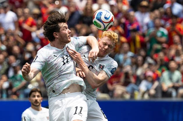 SOCCER - FIFA World Cup, WM, Weltmeisterschaft, Fussball 2026 INGLEWOOD,CALIFORNIA,USA,02.JUL.26 - SOCCER - FIFA World Cup, round of 32, Spain vs Austria. Image shows Michael Gregoritsch and Nicolas Seiwald (AUT).  GEPAxpictures xArminxRauthner