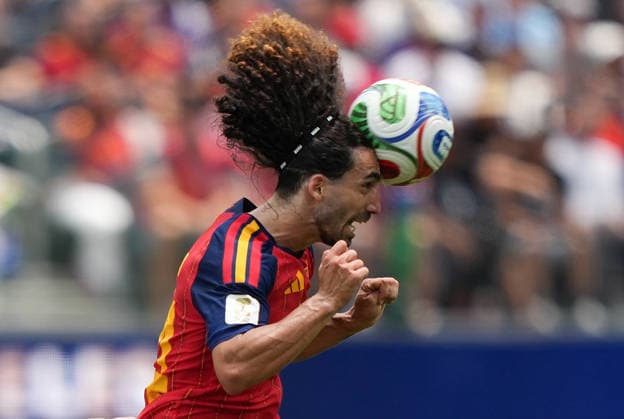 (260703) -- LOS ANGELES, July 3, 2026 -- Marc Cucurella of Spain competes during the round of 32 match between Spain and Austria at the 2026 FIFA World Cup, WM, Weltmeisterschaft, Fussball at Los Angeles Stadium in Los Angeles, the United States, July 2, 2026. ) (SP)U.S.-LOS ANGELES-FOOTBALL-FIFA WORLD CUP-ROUND OF 32-ESP VS AUT ChenxYichen 