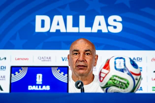 DALLAS - Egypt national coach Hossam Hassan during the 2026 World Cup, Egypt MD-1 press conference, PK, Pressekonferenz at AT&T Stadium on July 2, 2026 in Dallas, United States. (Photo by Stefan Koops EYE4IMAGES DeFodi Images) - *** DALLAS: Egypt national team coach Hossam Hassan during the 2026 World Cup, Egypt Match Day 1 press conference at AT&T Stadium on July 2, 2026, in Dallas, United States. Photo by Stefan Koops, EYE4IMAGES, DeFodi Images