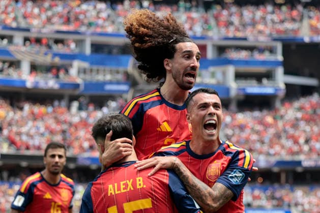 Players of Spain celebrate a goal during the FIFA World Cup, WM, Weltmeisterschaft, Fussball 2026 Round of 32 match Spain against Austria, in Los Angeles, United States, 02 July 2026. FIFA World Cup 2026 - Round of 32 - Spain vs Austria !ACHTUNG: NUR REDAKTIONELLE NUTZUNG!  Copyright: xLavandeiraxJrx AMDEP7846 20260702-55020781960_1