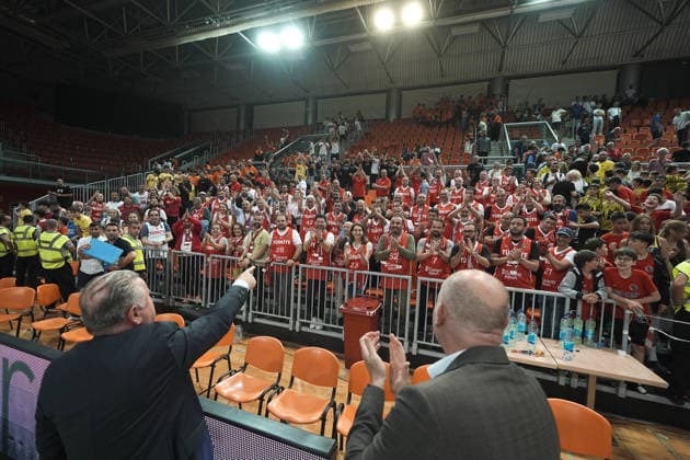 Bosnia and Herzegovina v Turkiye - FIBA Basketball World Cup 2027 European Qualifiers ZENICA, BOSNIA AND HERZEGOVINA - JULY 2: Turkish Minister of Youth and Sports, Askin Bak celebrates with audience after victory at the FIBA Basketball World Cup 2027 first round match between Bosnia and Herzegovina and Turkiye at Husejin Smajlovic Hall in Zenica, Bosnia and Herzegovina, on July 2, 2026. Samir Jordamovic Anadolu Zenica Bosnia and Herzegovina. Editorial use only. Please get in touch for any other usage.  Copyright: x2026xAnadoluxSamirxJordamovicx