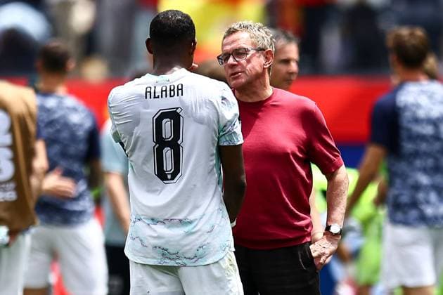 Austria head coach Ralf Rangnick and David Alaba of Austria at full-time Spain v Austria, 2026 FIFA World Cup, WM, Weltmeisterschaft, Fussball ROund of 32, Football, Los Angeles Stadium, California, USA - 02 Jul 2026Los Angeles Los Angeles Stadium California (CA) United States of America  Copyright: xMichaelxZemanek Shutterstockx 16974406bs