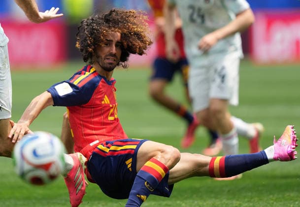 (260703) -- LOS ANGELES, July 3, 2026 -- Marc Cucurella of Spain competes during the round of 32 match between Spain and Austria at the 2026 FIFA World Cup, WM, Weltmeisterschaft, Fussball at Los Angeles Stadium in Los Angeles, the United States, July 2, 2026. ) (SP)U.S.-LOS ANGELES-FOOTBALL-FIFA WORLD CUP-ROUND OF 32-ESP VS AUT ChenxYichen 