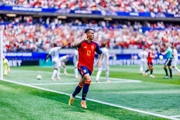 Spain vs Austria - FIFA World Cup, WM, Weltmeisterschaft, Fussball 2026 - 02 07 2026 Pedro Porro of Spain celebrates his goal during the FIFA World Cup 2026 round of 32 match between Spain and Austria at Los Angeles Stadium on July 2, 2026 in Inglewood, California, Estados Unidos Inglewood Estados Unidos Copyright: xPGSxPhotoxAgencyx