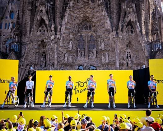 Tour de France 2026 Media Activities 02 07 2026 BARCELONA, SPAIN - JULY 02 : The team of NSN Cycling pictured during the teams presentation prior to the 113rd edition of Tour de France an UCI World Tour 2.UWT Team Time Trial stage for Men Elite of 19 km with start in Barcelona and finish in Barcelona on July 2, 2026 in Barcelona, Spain, 02 07 2026  Copyright: xTomasxSiskx