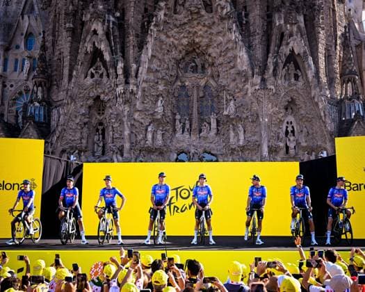 Tour de France 2026 Media Activities 02 07 2026 BARCELONA, SPAIN - JULY 02 : The team of Alpecin Premier Tech pictured during the teams presentation prior to the 113rd edition of Tour de France an UCI World Tour 2.UWT Team Time Trial stage for Men Elite of 19 km with start in Barcelona and finish in Barcelona on July 2, 2026 in Barcelona, Spain, 02 07 2026  Copyright: xTomasxSiskx