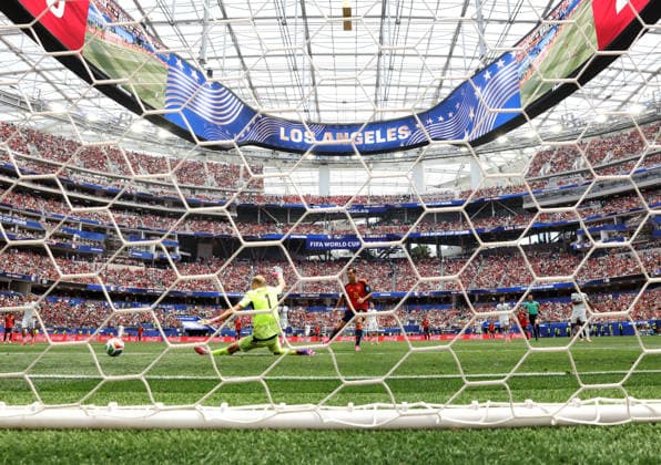 (260703) -- LOS ANGELES, July 3, 2026 -- Mikel Oyarzabal (R) of Spain shoots and scores during the round of 32 match between Spain and Austria at the 2026 FIFA World Cup, WM, Weltmeisterschaft, Fussball at Los Angeles Stadium in Los Angeles, the United States, July 2, 2026. ) (SP)U.S.-LOS ANGELES-FOOTBALL-FIFA WORLD CUP-ROUND OF 32-ESP VS AUT ChenxYichen 