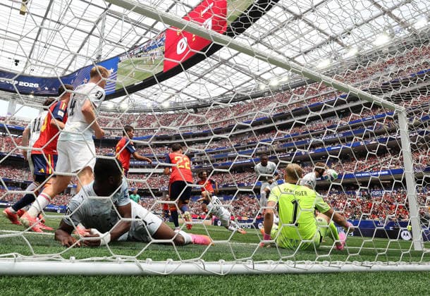 (260703) -- LOS ANGELES, July 3, 2026 -- Marc Cucurella (5th R) of Spain shoots and scores a goal which was later disallowed during the round of 32 match between Spain and Austria at the 2026 FIFA World Cup, WM, Weltmeisterschaft, Fussball at Los Angeles Stadium in Los Angeles, the United States, July 2, 2026. ) (SP)U.S.-LOS ANGELES-FOOTBALL-FIFA WORLD CUP-ROUND OF 32-ESP VS AUT HuangxZongzhi 