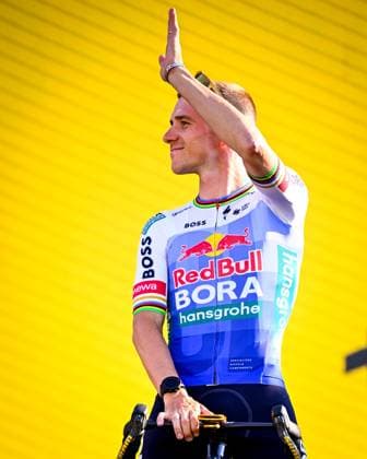 Tour de France 2026 Media Activities 02 07 2026 BARCELONA, SPAIN - JULY 02 : Evenepoel Remco (BEL) of Red Bull BORA Hansgrohe pictured during the teams presentation prior to the 113rd edition of Tour de France an UCI World Tour 2.UWT Team Time Trial stage for Men Elite of 19 km with start in Barcelona and finish in Barcelona on July 2, 2026 in Barcelona, Spain, 02 07 2026  Copyright: xTomasxSiskx