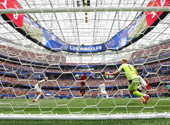 (260703) -- LOS ANGELES, July 3, 2026 -- Pedro Porro (2nd L) of Spain scores during the round of 32 match between Spain and Austria at the 2026 FIFA World Cup, WM, Weltmeisterschaft, Fussball at Los Angeles Stadium in Los Angeles, the United States, July 2, 2026. ) (SP)U.S.-LOS ANGELES-FOOTBALL-FIFA WORLD CUP-ROUND OF 32-ESP VS AUT ChenxYichen 