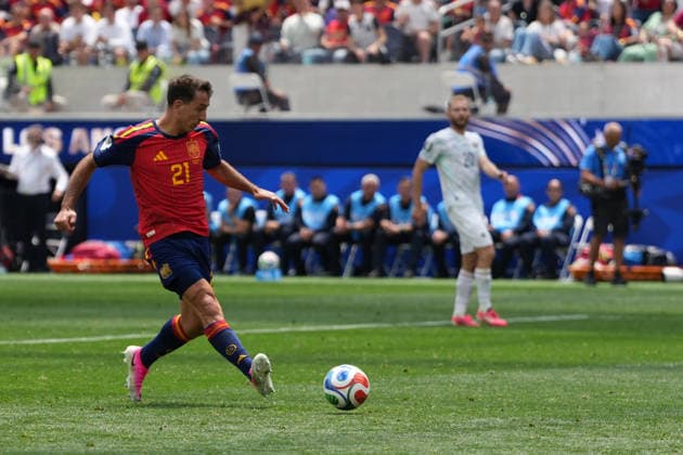 RECORD DATE NOT STATED 2nd July 2026; SoFi Stadium, Los Angeles, California, United States of America; FIFA World Cup, WM, Weltmeisterschaft, Fussball Football, Spain versus Austria; Mikel Oyarzabal of Spain scores his second and his sides third goal of the match to make the score 3-0 to Spain in the 89th minute AlecxBrown