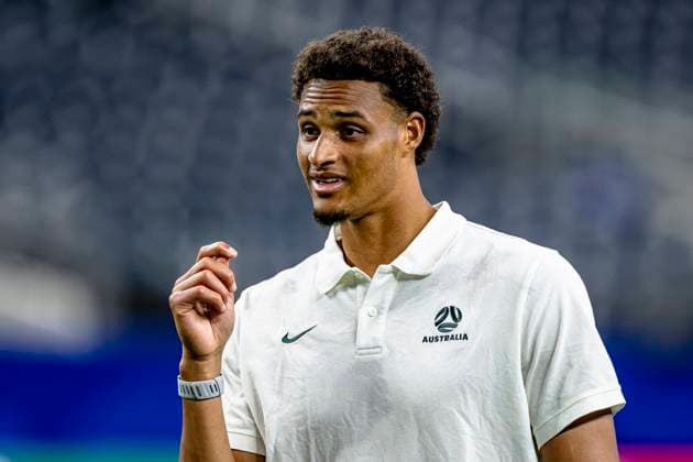 DALLAS - Tete Yengi of Australia during the 2026 World Cup at AT&T Stadium on July 2, 2026 in Dallas, United States. (Photo by Stefan Koops EYE4IMAGES DeFodi Images) - *** DALLAS: Tete Yengi of Australia during the 2026 World Cup at AT&T Stadium on July 2, 2026, in Dallas, United States. Photo by Stefan Koops, EYE4IMAGES, DeFodi Images