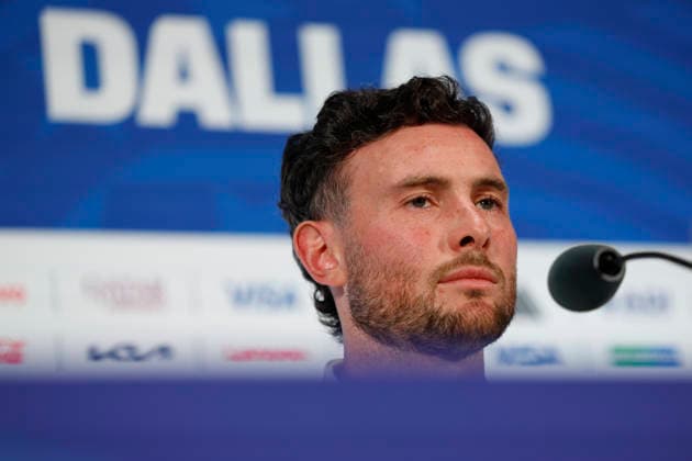 Aiden O Neill of Australia participates in a press conference, PK, Pressekonferenz in Dallas, USA 02 July 2026. Australian national team, Nationalteam press conference !ACHTUNG: NUR REDAKTIONELLE NUTZUNG!  Copyright: xMariscalx GR5036 20260702-55020782761_1