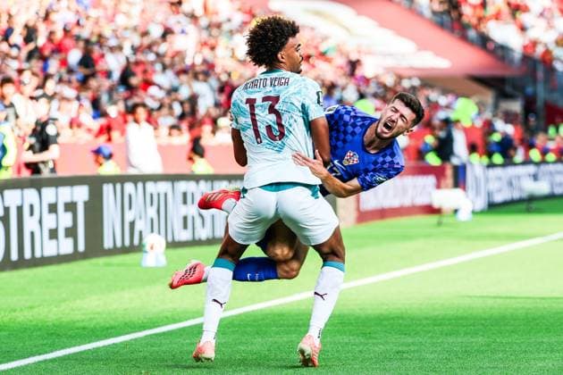 RECORD DATE NOT STATED FIFA World Cup, WM, Weltmeisterschaft, Fussball 2026 - Round of 32 - Portugal v Croatia Renato Veiga player of Portugal and Petar Sucic player of Croatia during the FIFA World Cup 2026 Round of 32 match between Portugal and Croatia, at the Toronto Stadium, in Toronto, Canada, on Thursday, July 02, 2026.(Foto: William Volcov Brazil Photo Press IMAGO) Sports Toronto CA Canada Copyright: xWILLIAMxVOLCOVx