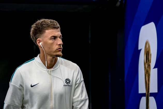 DALLAS - Ajdin Hrustic of Australia during the 2026 World Cup at AT&T Stadium on July 2, 2026, in Dallas, United States. (Photo by Stefan Koops EYE4IMAGES DeFodi Images) - *** DALLAS Ajdin Hrustic of Australia during the 2026 World Cup at AT&T Stadium on July 2, 2026, in Dallas, United States. Photo by Stefan Koops, EYE4IMAGES, DeFodi Images