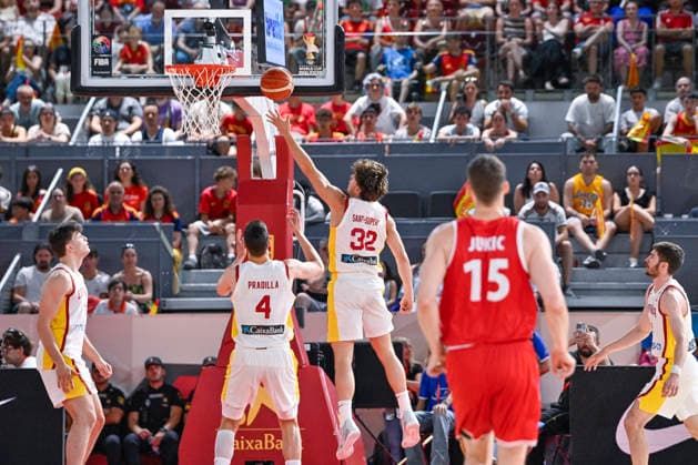 July 2, 2026, Madrid, Madrid, Spain: MARIO SAINT-SUPERY of Spanish national team, Nationalteam grab the rebound during the SPAIN vs. DENMARK 2025-26 World Cup Qualifier friendly basketball game for QAT 27, held at the Caja Magica on July 2, 2026, in Madrid, Spain. SPAIN 109 Vs. DENMARK 81 2025-26 World Cup Qualifier Friendly Basketball Game For QAT 27 (07.02.26)  - ZUMAc312 20260702_zsp_c312_257 Copyright: xOscarxManuelxSanchezx