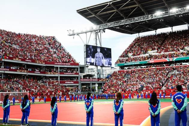 RECORD DATE NOT STATED FIFA World Cup, WM, Weltmeisterschaft, Fussball 2026 - Round of 32 - Portugal v Croatia A tribute marks the first anniversary of the passing of former portuguese footballer, Diogo Jota before the FIFA World Cup 2026 Round of 32 match between Portugal and Croatia, at the Toronto Stadium, in Toronto, Canada, on Thursday, July 02, 2026.(Foto: William Volcov Brazil Photo Press IMAGO) Sports Toronto CA Canada Copyright: xWILLIAMxVOLCOVx