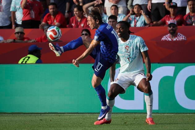 FIFA World Cup, WM, Weltmeisterschaft, Fussball 2026 - Round of 32 - Portugal vs Croatia Portugal s Rafael Leao (R) in action against Croatia s Luka Modric (L) during the FIFA World Cup 2026 Round of 32 match Portugal against Croatia, in Toronto, Canada, 02 July 2026. Palm Beach Florida United States  Copyright: xMIGUELxA.xLOPESx