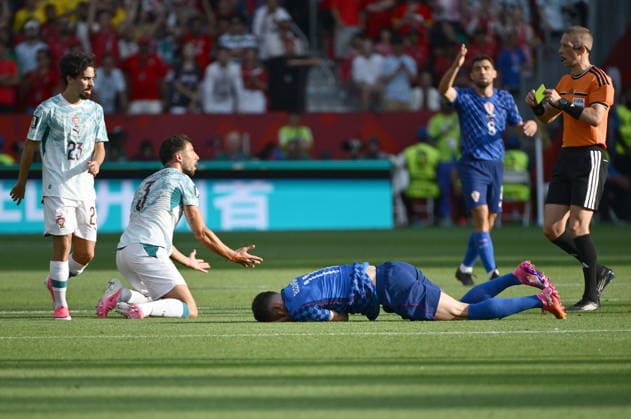Toronto, July 26, 2026. BMO Field, 2026 FIFA World Cup, WM, Weltmeisterschaft, Fussball Portugal vs. Croatia, World Cup Round of 32 knockout match. In the photo: Ruben Dias, Ante Budimir. Photo: Boris KovaÄev CROPIX Copyright: xxBorisxKovacevx portugal_hrvatska23-020726