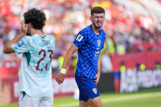 Petar Sucic of Croatia reacts during a FIFA Men’s World Cup 2026 round of 32 football match between Portugal and Croatia at Toronto Stadium, in Toronto July 02th 2026 (Photo by Alexandra Fechete SPP)  Copyright: xAlexandraxFechete SPPx Sportspressphoto_SPR183013