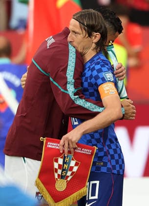 (260703) -- TORONTO, July 3, 2026 -- Cristiano Ronaldo (L) of Portugal and Luka Modric of Croatia embrace before the round of 32 match between Portugal and Croatia at the 2026 FIFA World Cup, WM, Weltmeisterschaft, Fussball at Toronto Stadium in Toronto, Canada, July 2, 2026. (Photo by Xinhua) (SP)CANADA-TORONTO-FOOTBALL-FIFA WORLD CUP-ROUND OF 32-POR VS CRO ZouxZheng 
