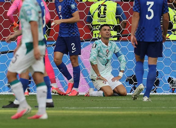 (260703) -- TORONTO, July 3, 2026 -- Cristiano Ronaldo of Portugal reacts during the round of 32 match between Portugal and Croatia at the 2026 FIFA World Cup, WM, Weltmeisterschaft, Fussball at Toronto Stadium in Toronto, Canada, July 2, 2026. (Photo by Xinhua) (SP)CANADA-TORONTO-FOOTBALL-FIFA WORLD CUP-ROUND OF 32-POR VS CRO ZouxZheng 