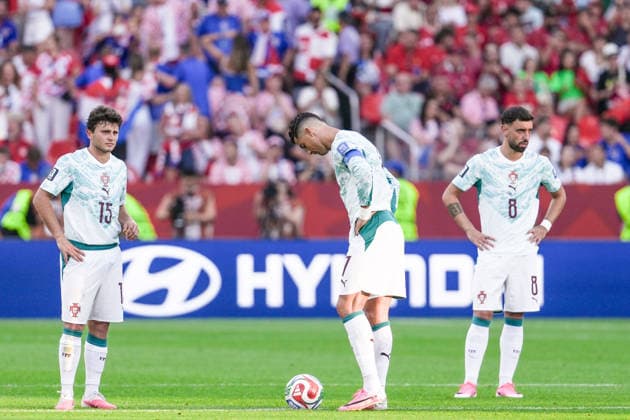 Cristiano Ronaldo of Portugal (C) looks dejected during a FIFA Men’s World Cup 2026 round of 32 football match between Portugal and Croatia at Toronto Stadium, in Toronto July 02th 2026 (Photo by Alexandra Fechete SPP)  Copyright: xAlexandraxFechete SPPx Sportspressphoto_SPR183024