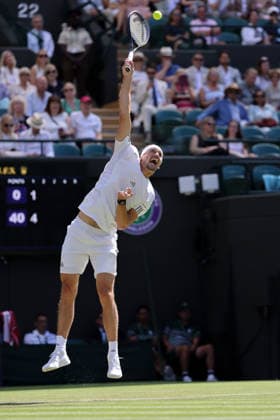 (260703) -- LONDON, July 3, 2026 -- Alexander Zverev of Germany serves during the men s singles second round match against Valentin Royer of France at the Wimbledon Tennis Championships in London, Britain, on July 2, 2026. (Photo by Xinhua) (SP)BRITAIN-LONDON-TENNIS-WIMBLEDON-MEN S SINGLES DinendraxHaria 